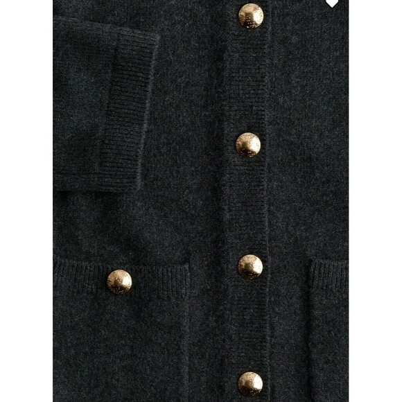 H&M Dark Gray Grey Fitted Classic Knit Cardigan Sweater Gold Buttons Size S - Picture 2 of 7